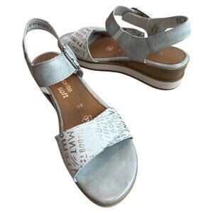 Remonte White Silver Verbiage Leather Adjustable Straps Wedge Sandals Sz 39 NWT